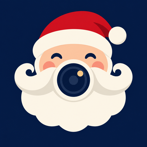 HoHoCam app icon: a white dome camera wearing a Santa hat with an amber lens ring